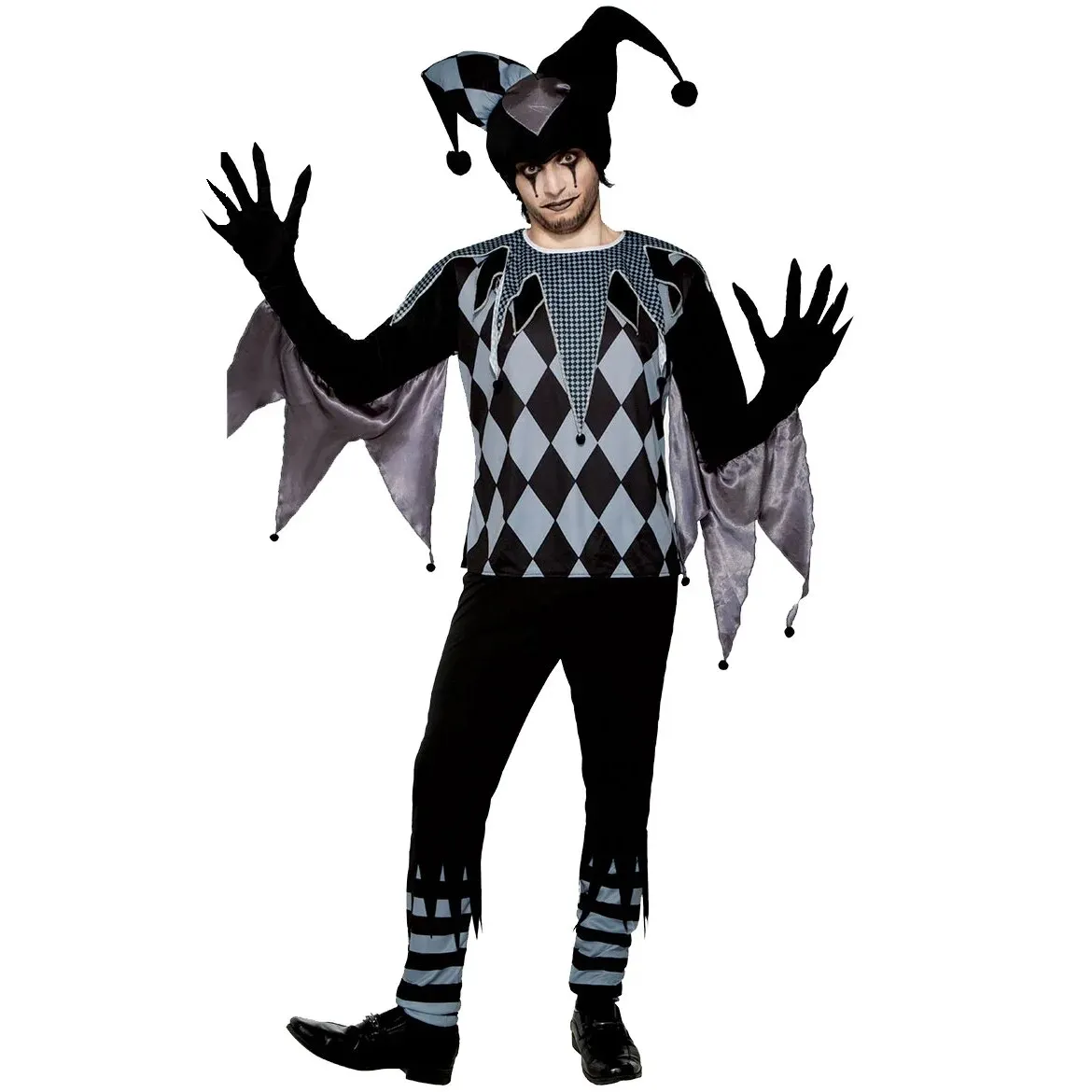 [Wetrose] In Stock Black Clown Cosplay Costume Gothic Joker Droll Man Woman Couple Outfit Circus Halloween Full Set