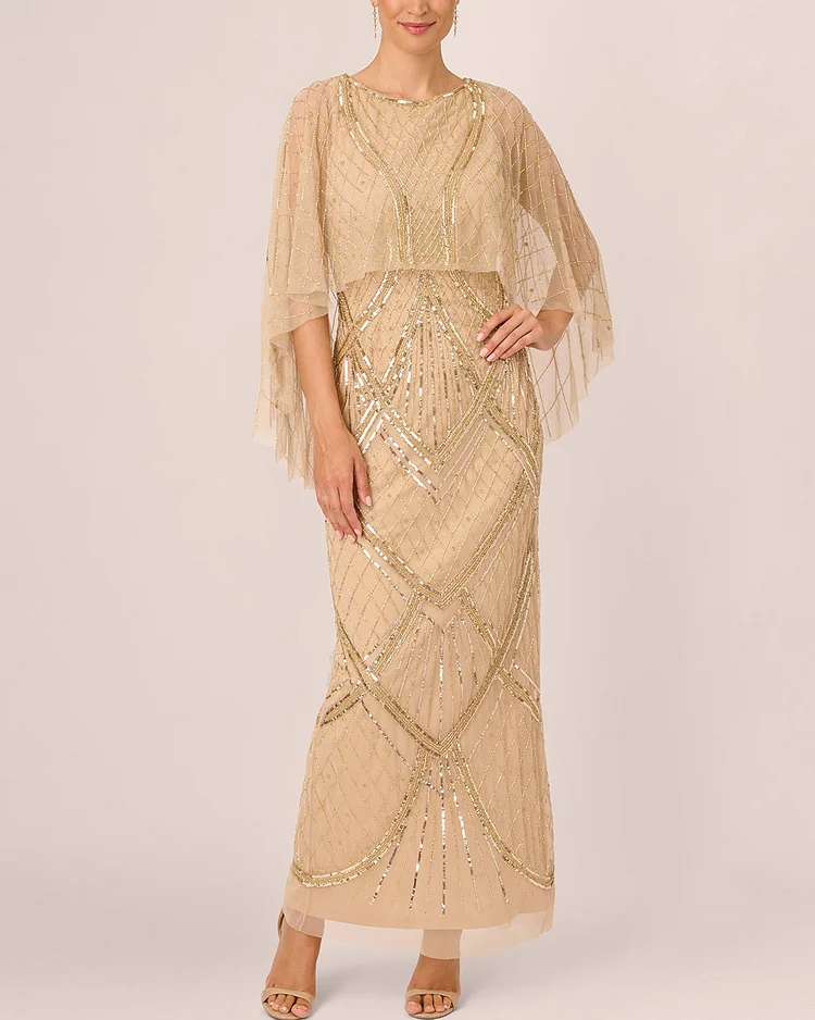 Women's Scallop Beaded Cape Dress