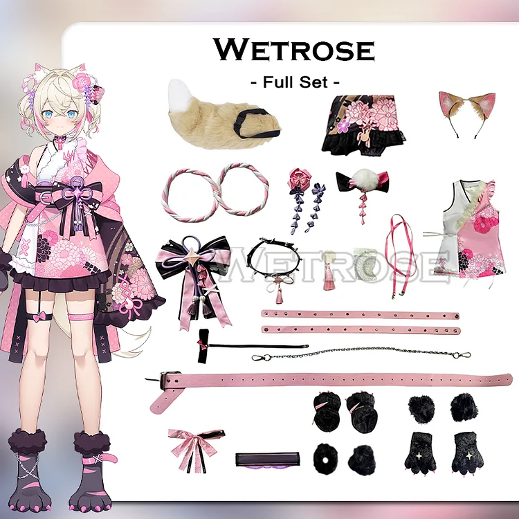 【Wetrose】Hololive Holo Fuwawa Mococo Abyssgard 2024 Kimono BauBau Cosplay Costume Cos Suit Wig Tail Ears Full Set  Wetrose Cosplay