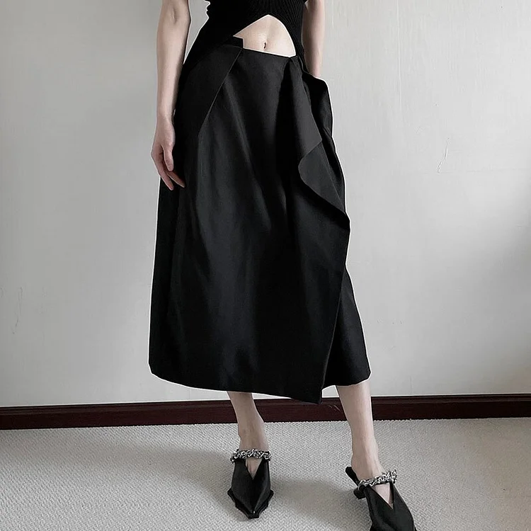 Temperament Solid Color Splicing Design High Waist Skirt  