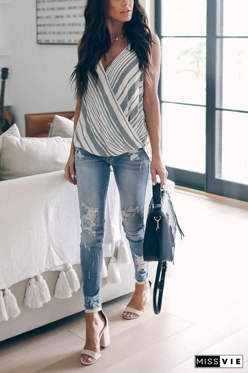 Cute Stripes Cross Crop Top