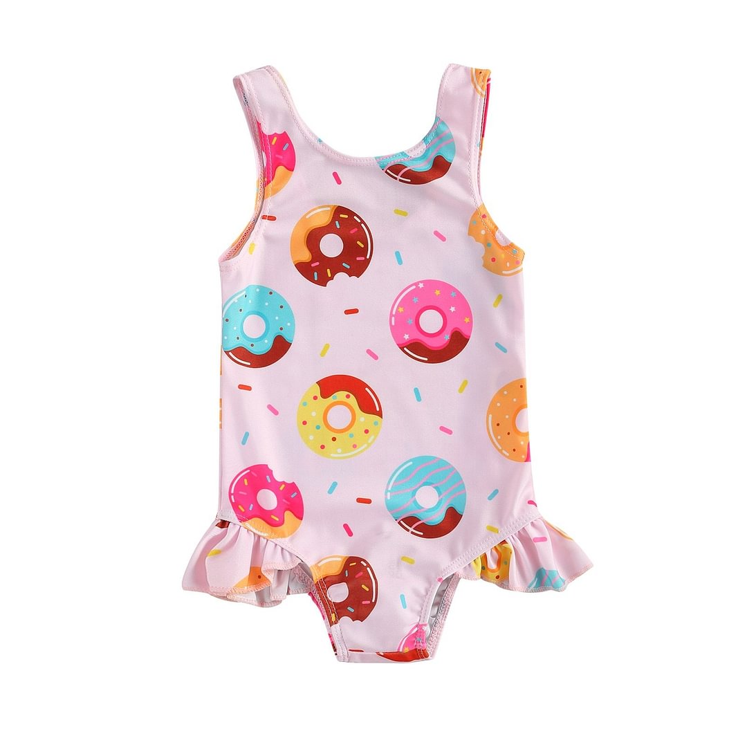 0-3Y Breathable Infant Newborn Girls One-piece Swimsuit, Summer Children Cute Crab/Donut Printing Sleeveless Swimwear Vacation