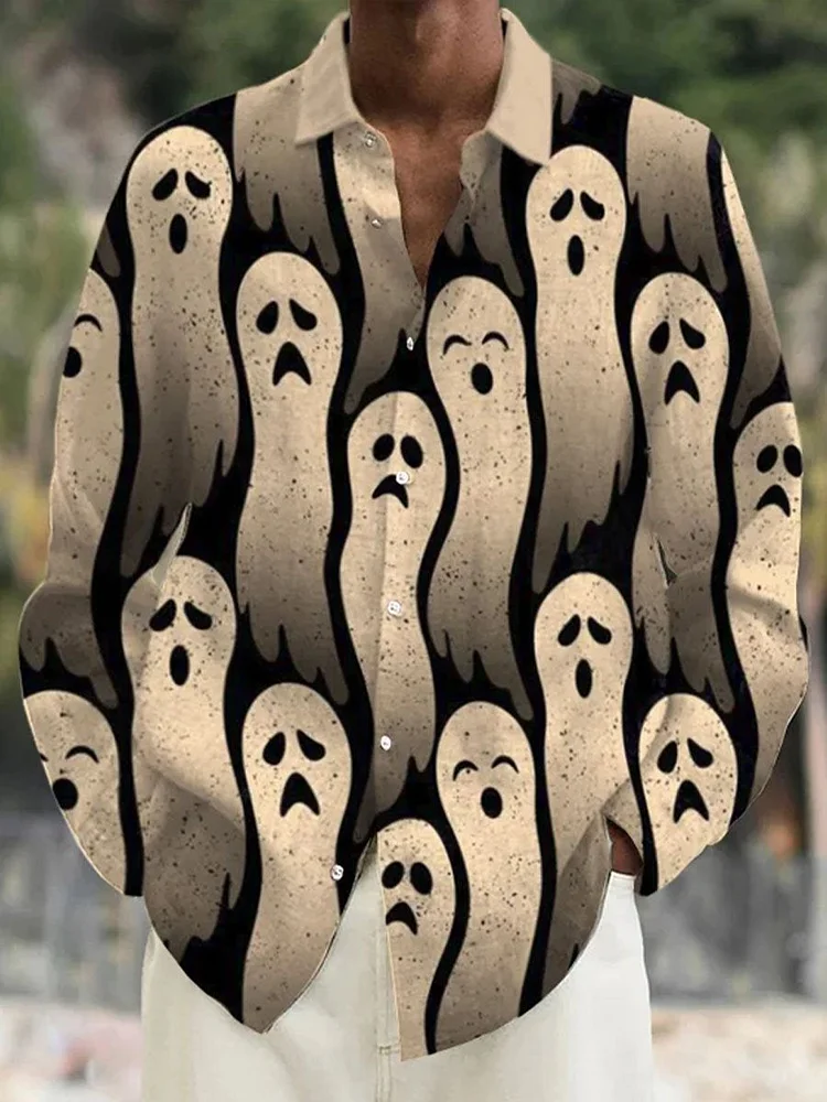 Men's Halloween Spooky Ghost Art Print Casual Shirt