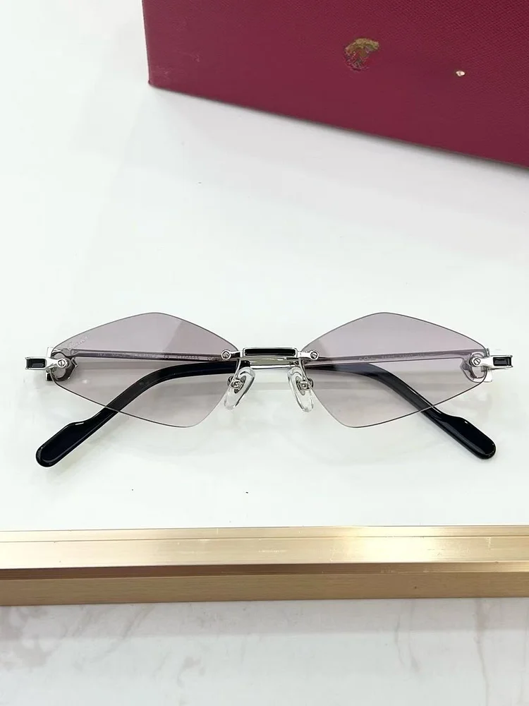 New Fashionable Men Borderless Diamond Shaped Sunglasses High-End Metal Neutral Style Street Sunglasses Uv400