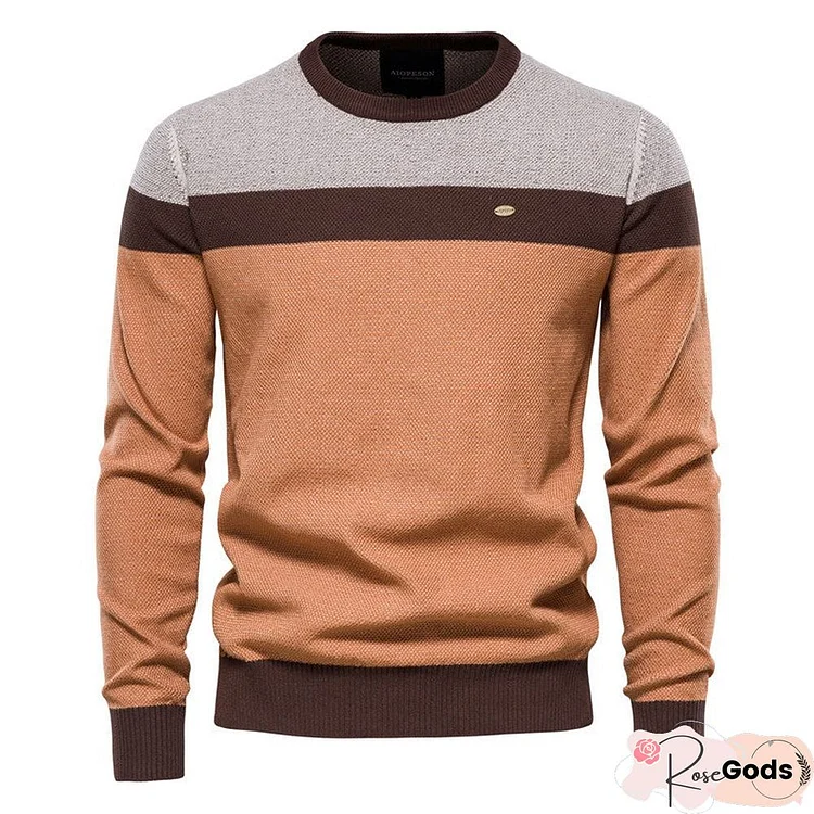 Striped Spliced Long Sleeve Men's Sweater