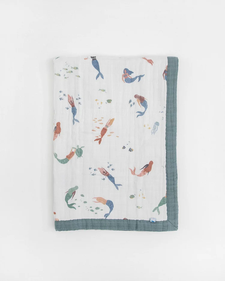 Cotton Muslin Baby Quilt - Mermaids