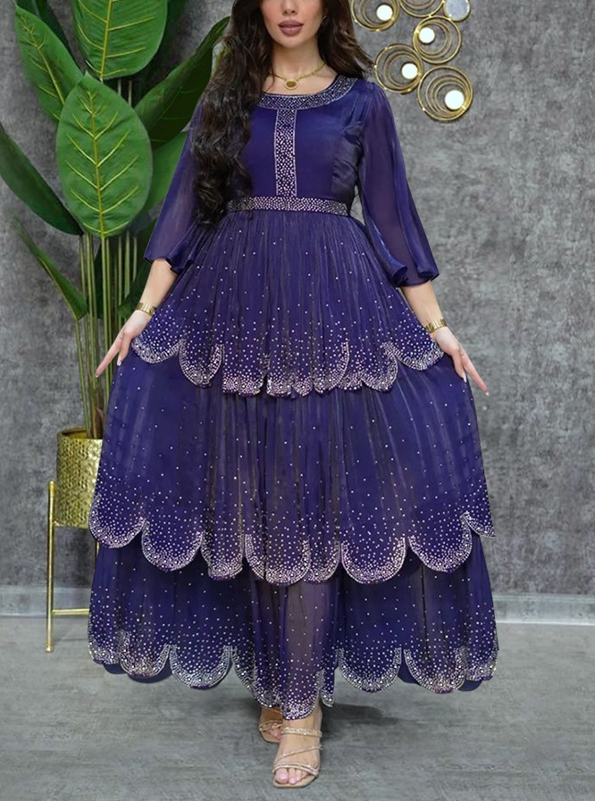 Women's Diamond-encrusted Chiffon Diamond-encrusted Chiffon Dress | Oxredo Shop Ramadan Sale