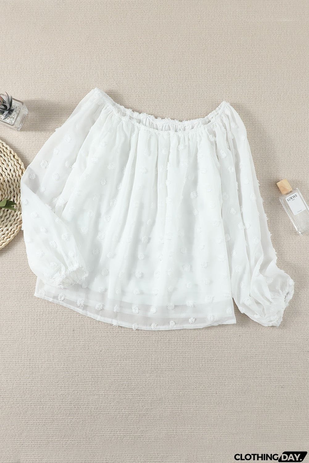 Off Shoulder Swiss Dot Blouse