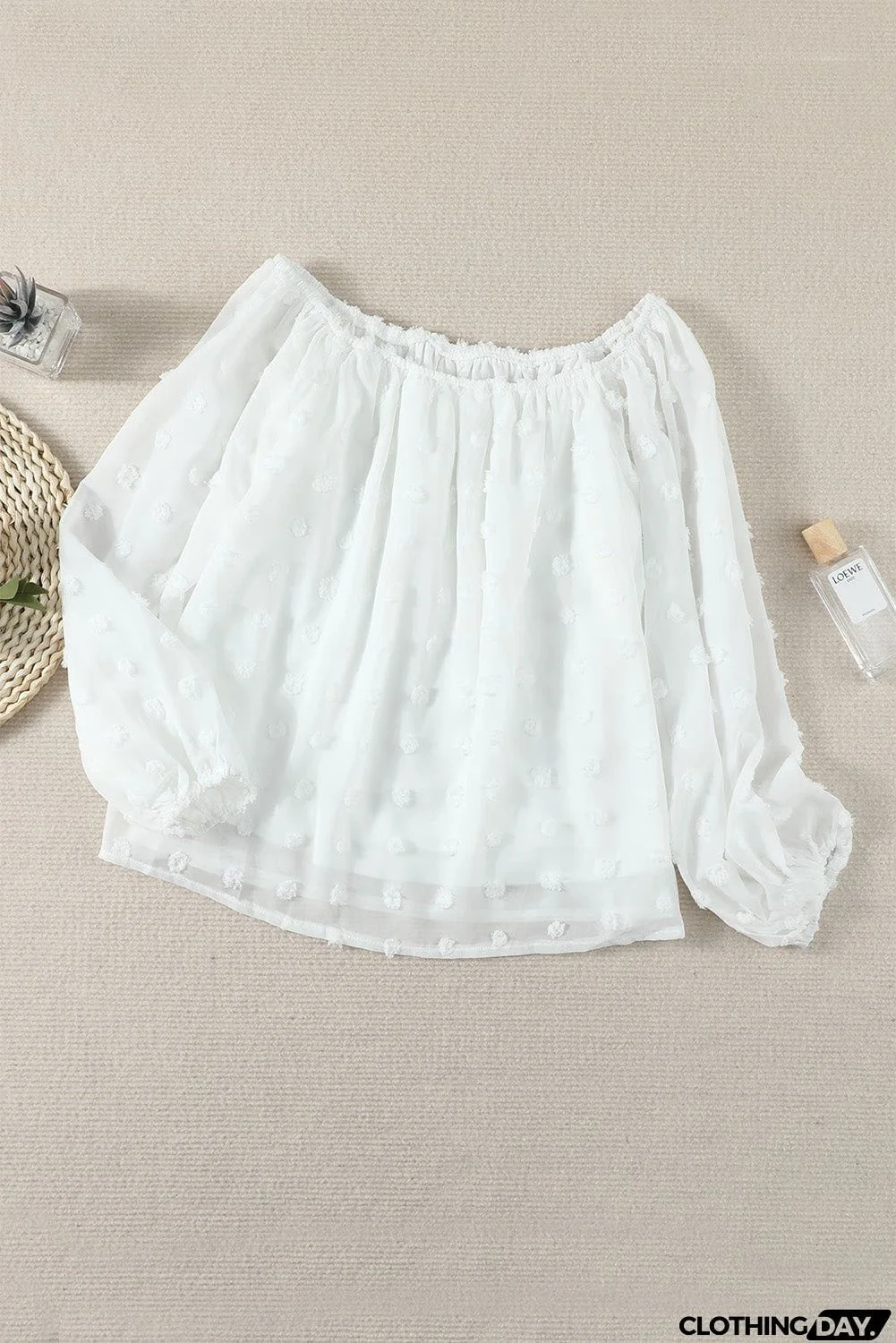 Off Shoulder Swiss Dot Blouse