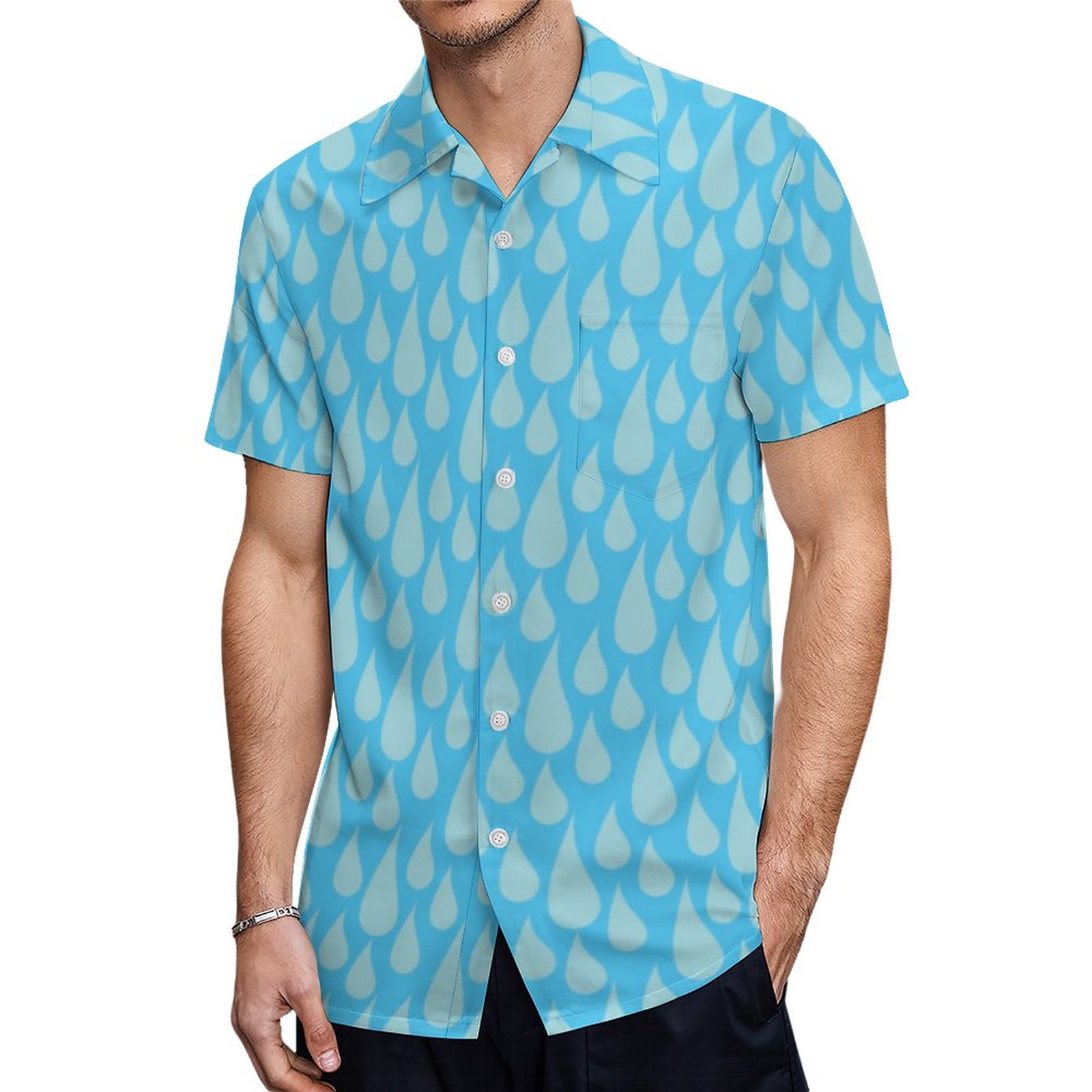 Simple Cute Blue Water Droplets Rain Drops Hawaiian Shirt Mens Button Down Tropical Hawaii Beach Shirts