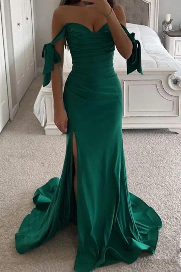 Luluslly Emerald Off-the-Shoulder Prom Dress Mermaid With Slit