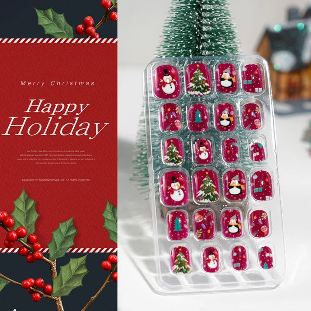 24Pcs False Nails Christmas Children Fake Nails Cute Snow Deer Nail Manicure Tool Press On Artificial Short Xmas False Nails-Nail Inspo
