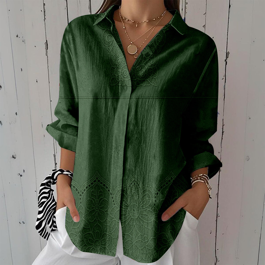 Women Long Sleeve V-neck Graphic Floral Printed Top