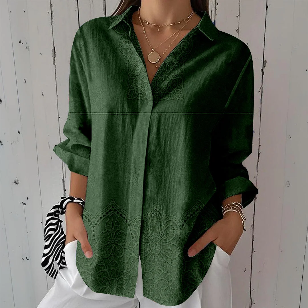 Style & Comfort for Mature Women Women Retro,Green DZCL0325 3/4 Sleeve Shirt Collar Printed Button Tops