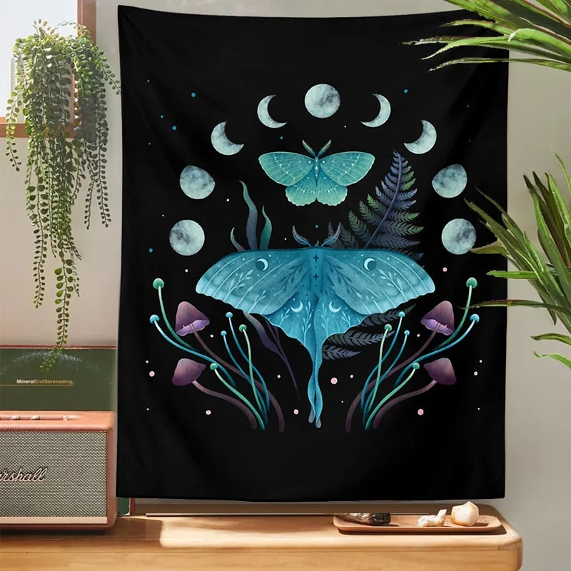 Nordic Psychedelic Butterfly Tapestry Mushroom Chart Diagram Bohemian Hippie Witchcraft Tarot Wall Art Boho Decor wall hanging