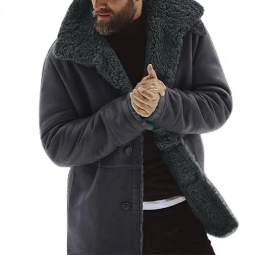 Aonga Men's Winter Thick Warm Coat Sheepskin Jacket Long Sleeve Fur Wool Lined Mountain Faux Lamb Loose Male Coat Chaquetas Hombre