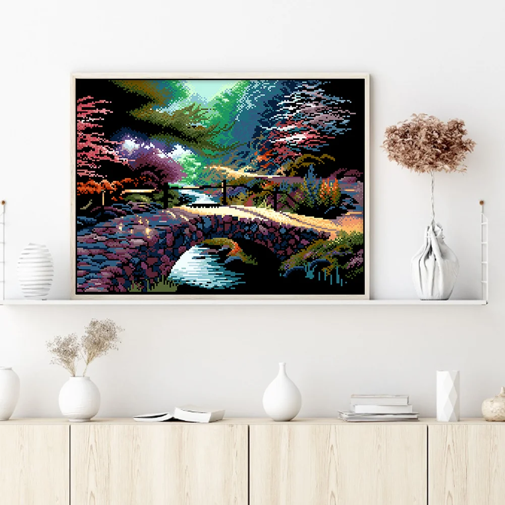 9CT Full Stamped Cross Stitch Bead Embroidery- Bridge(Canvas|54*43CM)