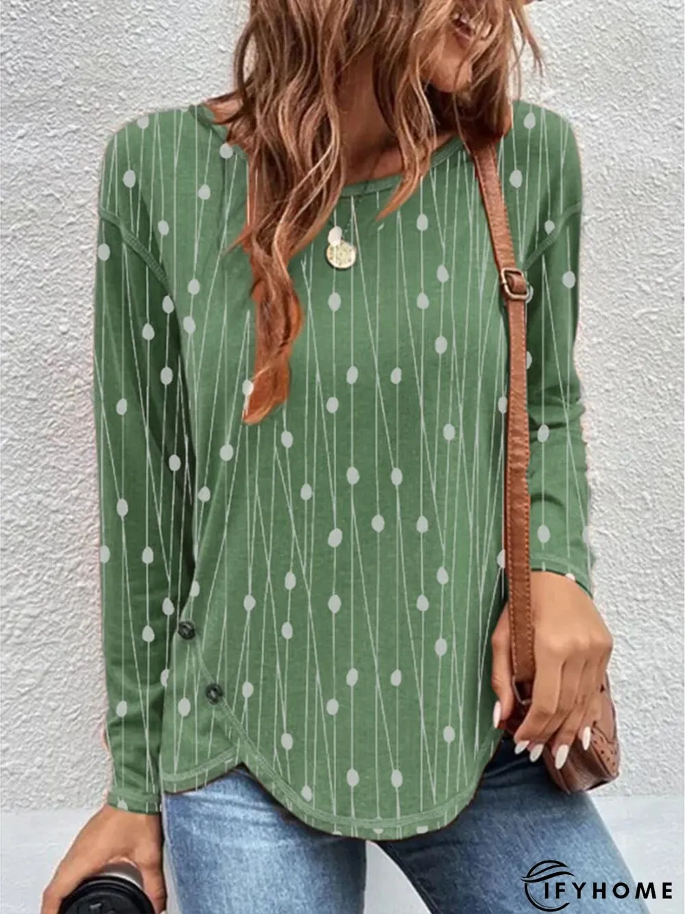 Casual Crew Neck Geometric Long Sleeve Loose Tunic T-Shirt | IFYHOME