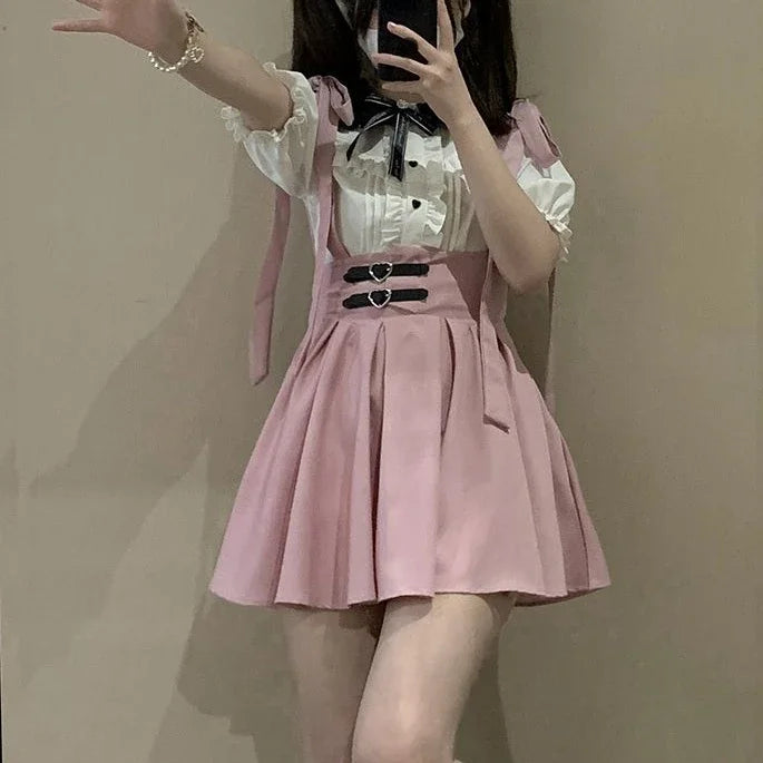 Aiertu Japanese Lolita High Waist Mini Suspender Skirt Y2k Aesthetic Sweet Women Solid Streetwear Gothic Jk Saia Feminina Harajuku Jupe Aiertu