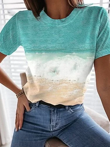 Ombre/Tie-Dye Short Sleeve Casual T-Shirt
