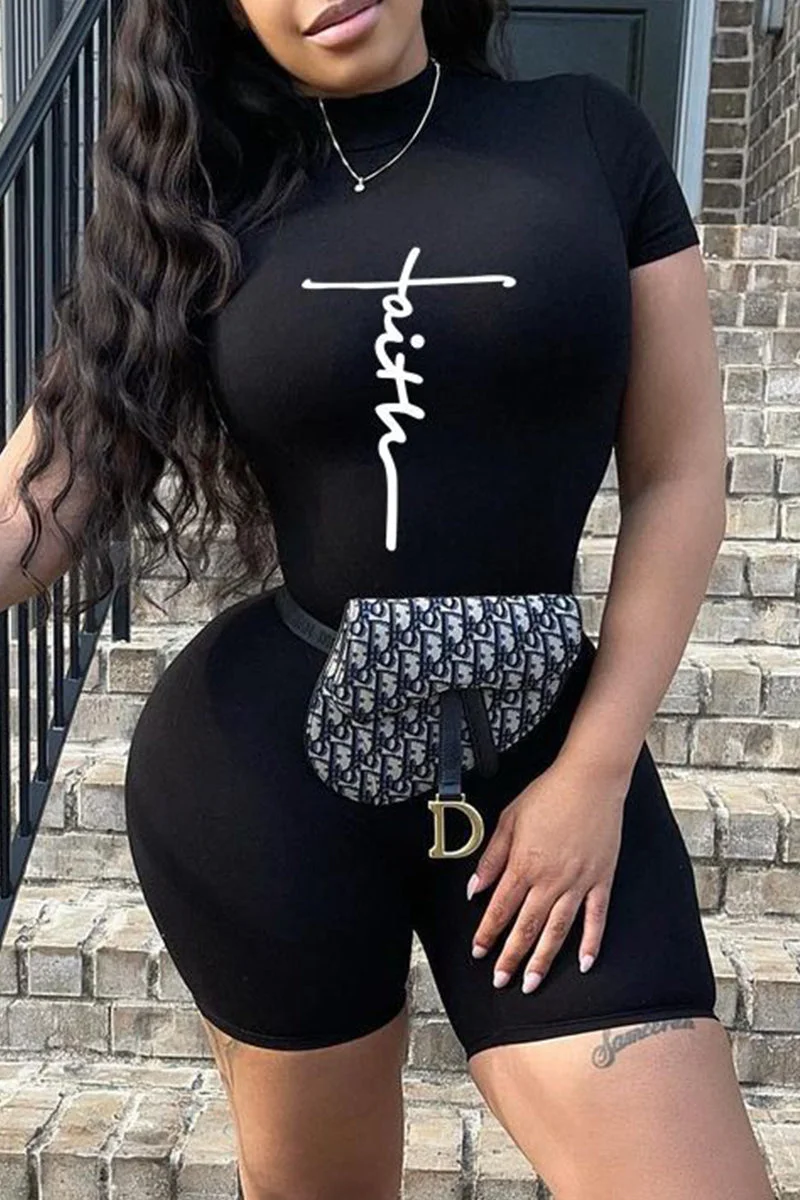 Fashion Casual Print Basic Turtleneck Skinny Jumpsuits