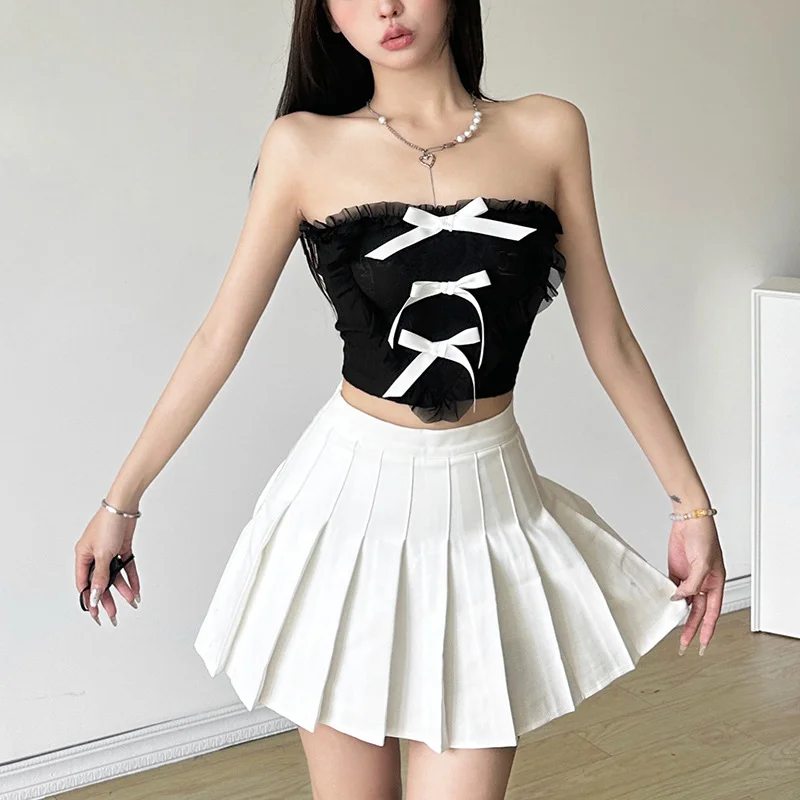 Churchf Spring 2024 New Women's Chic Sexy Bow Bow Tight Love Lotus Leaf Side Vest