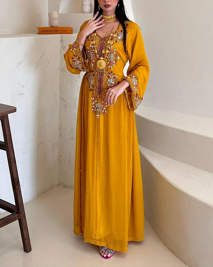 Women's V-Neck Long Sleeve Sequin Dress