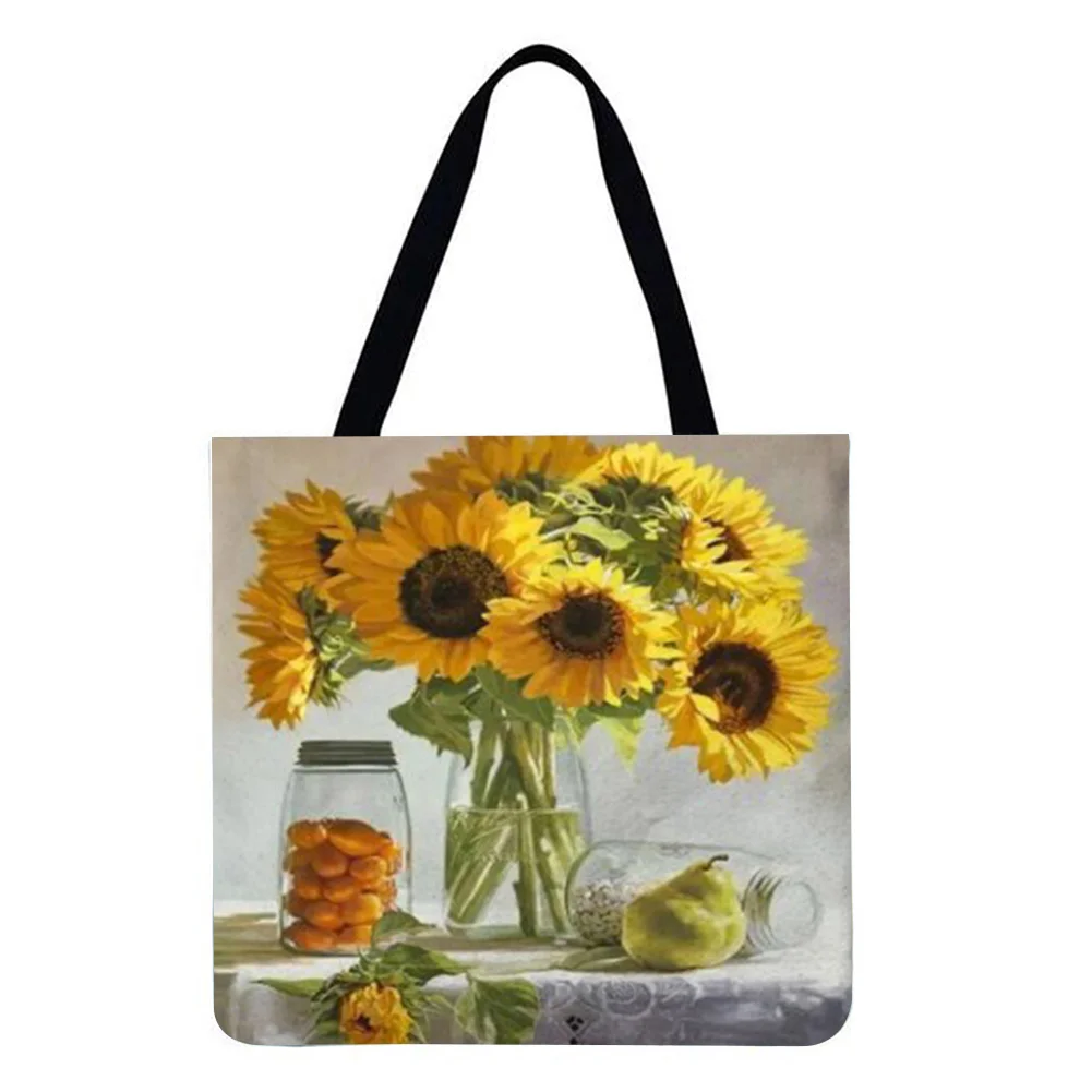 Linen Tote Bag-Sunflower