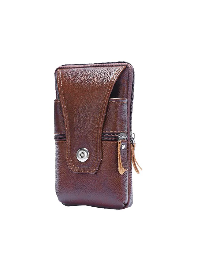 Men Genuine Leather Waist Bag Business Waterproof Phone Belt Bum Zip Pouch