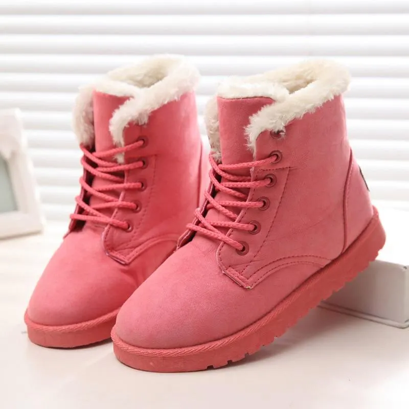 Women Snow Boots Flat Lace Up Winter Plus Size Platform Ladies Warm Shoes 2021 New Flock Fur Women's Suede Ankle Boots Female 1109