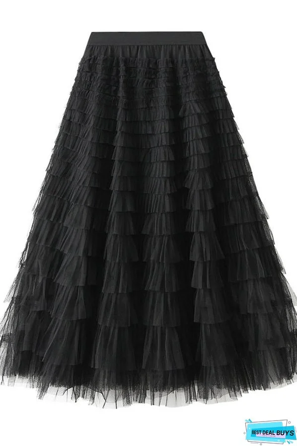 Be Your Own City Queen Tiered Elastic Waist Tulle Maxi Skirt