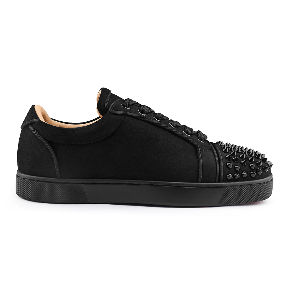 Merumote Gentleman's  Black Low Top Sneakers Rivet Red Bottom Shoes-MERUMOTE