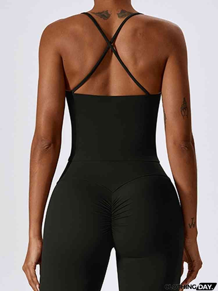 Square Neck Back Crisscross Tank Top