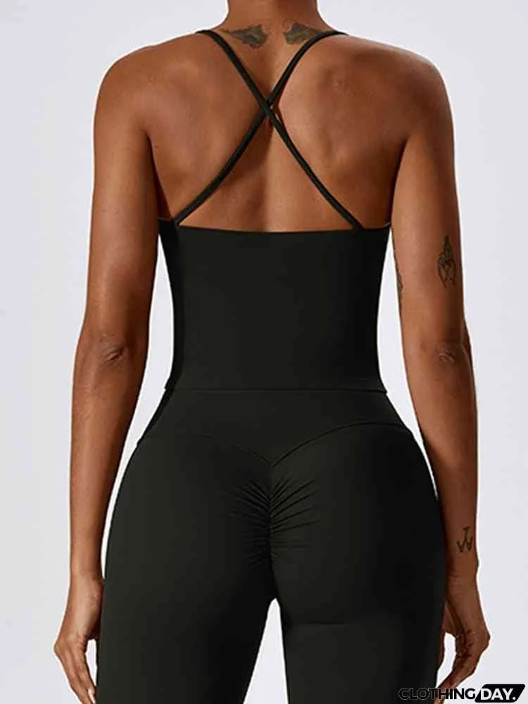 Square Neck Back Crisscross Tank Top