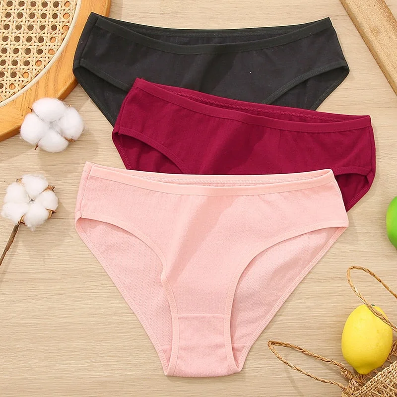 FINETOO 3Pcs Women Cotton Panties Comfortable Briefs Ladies Low-rise Underpants S-XL Girls Underwear Fashion Plus Size Panty New