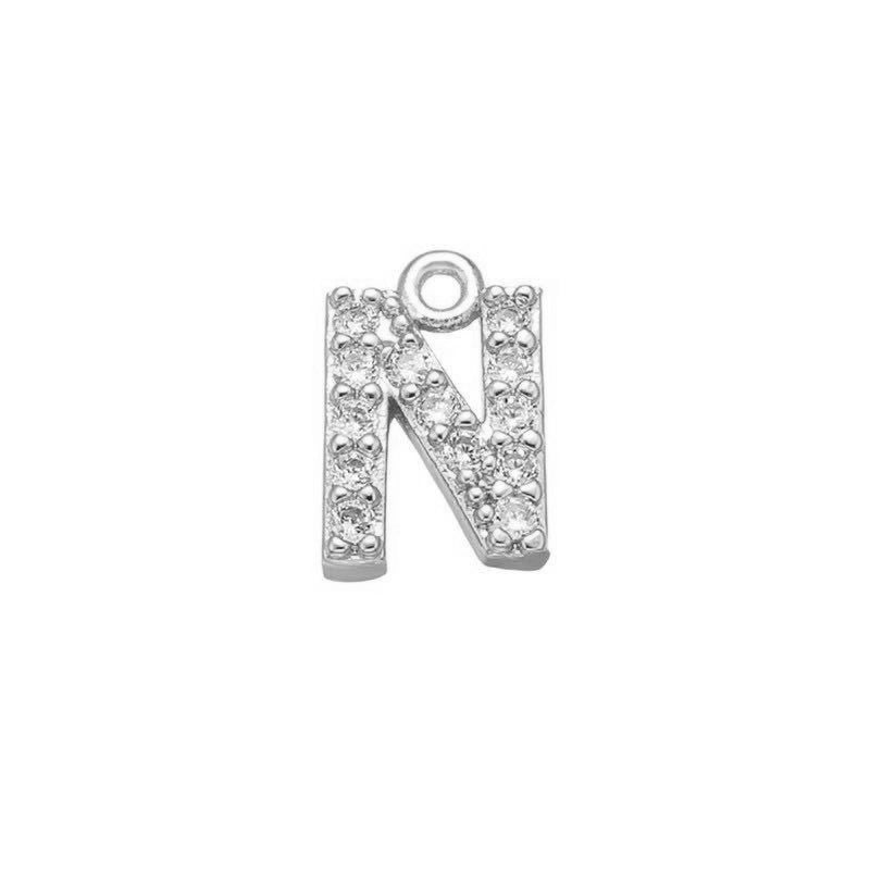 1 Piece 925 Sterling Silver Zircon 22K Gold Plated Rhodium Plated Letter Pendant Charms