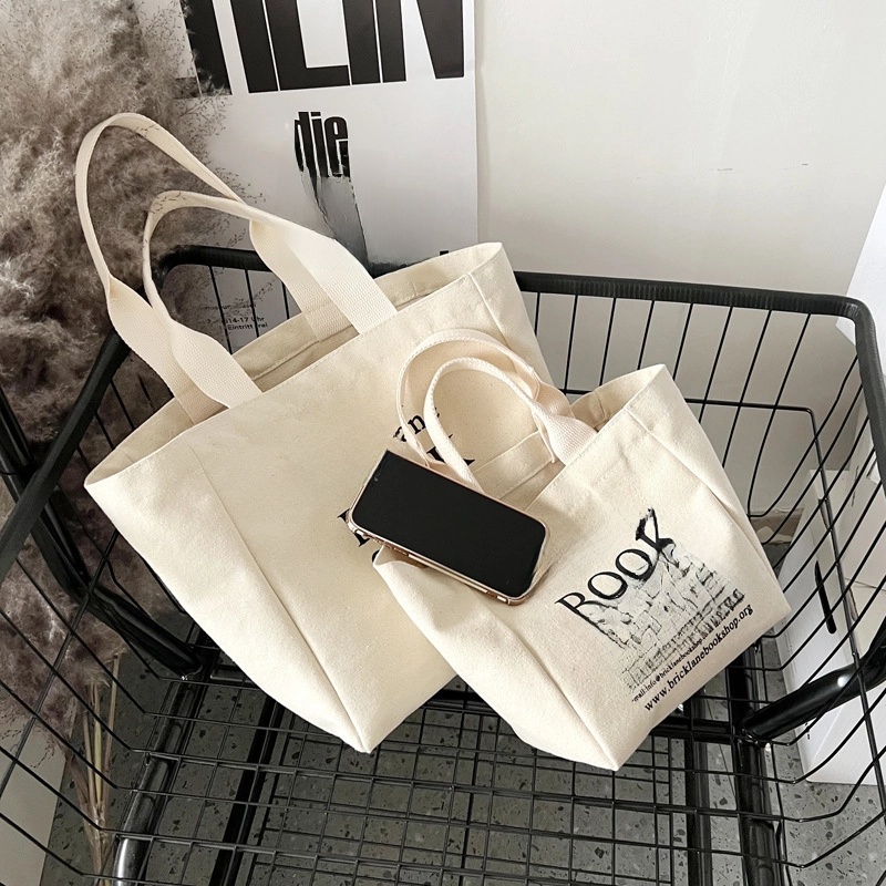 Vintage Canvas Handbag Mini Small Bag Large Capacity Letter Printed Canvas Bag Going Out Lunch Bag For Women