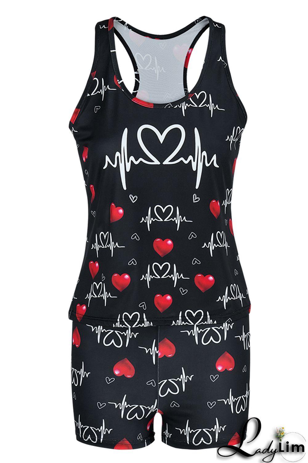 Black Pink Fashion Casual Print Basic U Neck Sleeveless Two Pieces
