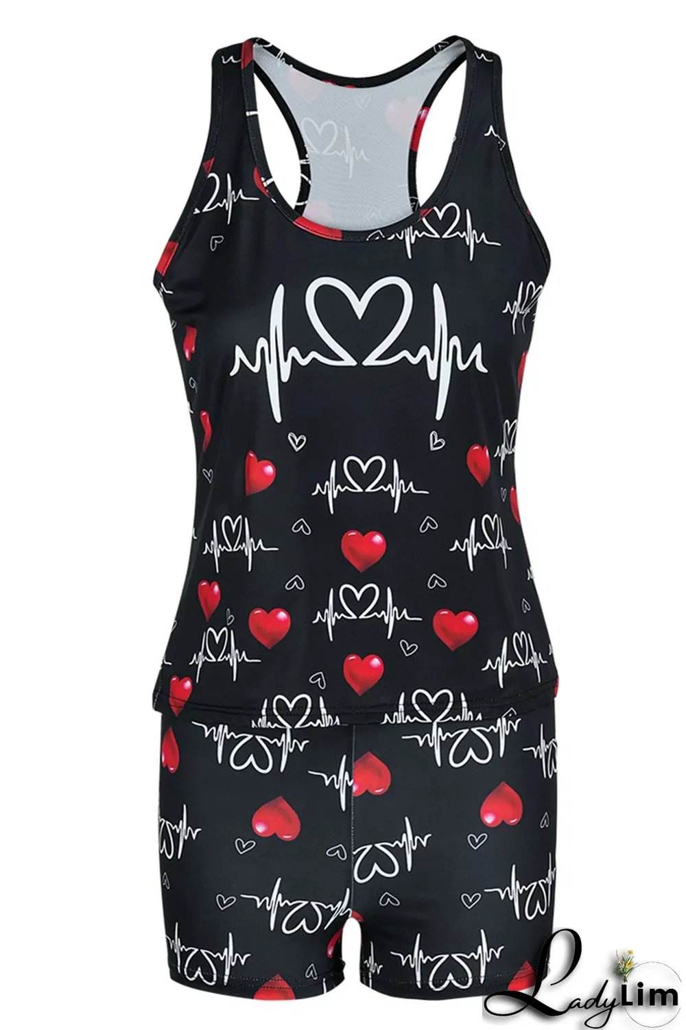 Black Pink Fashion Casual Print Basic U Neck Sleeveless Two Pieces