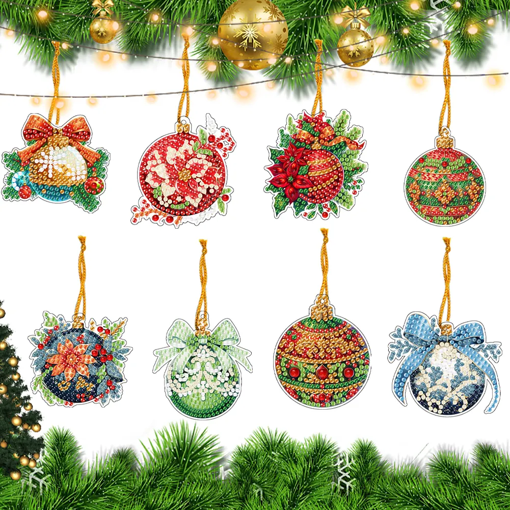 5D DIY 8Pcs Christmas Bells Diamond Painting Christmas Tree Pendant for Xmas Tree 