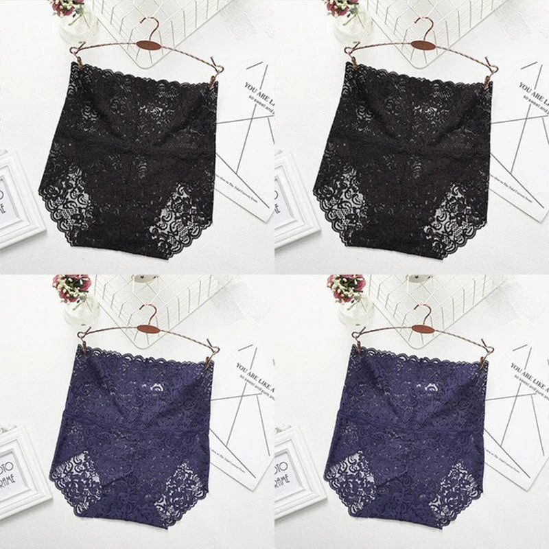 M-XXXL Women High Waist Lace Panties Sexy Underwear Women  Floral Transparent Lingerie Female Briefs Underpants Plus Size Pantys