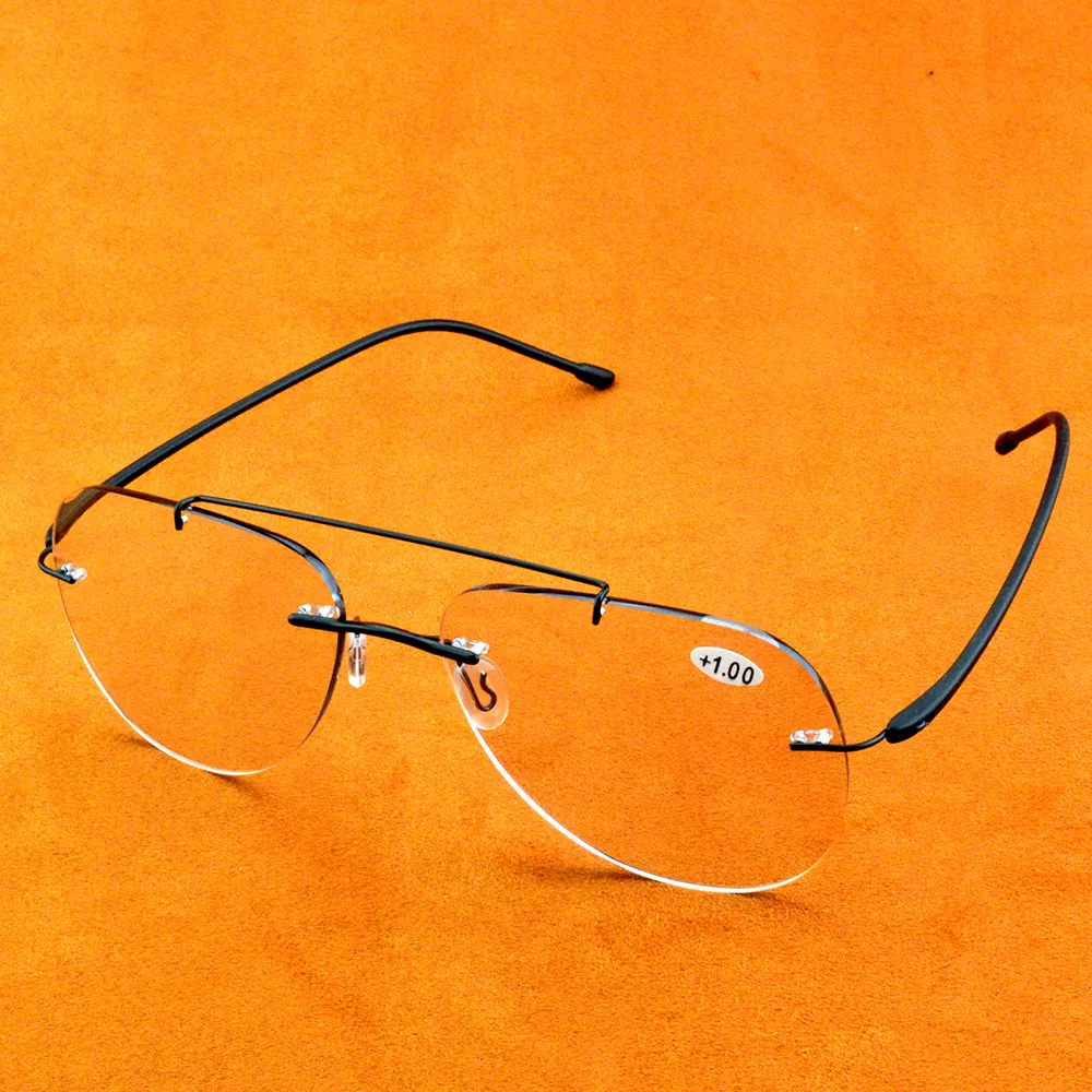 Titanium Alloy Double Bridge Pilot Rimless Photochromic Progressive ...