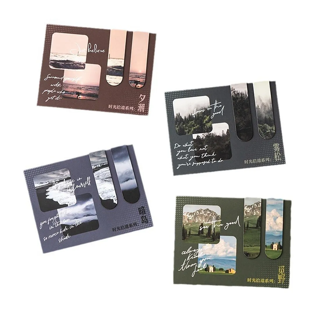 8Pcs Scenery Magnetic Art Works Bookmarks Reusable Aesthetic Bookmarks Set with 4 Postcards for Students Home Office Reading Supplies