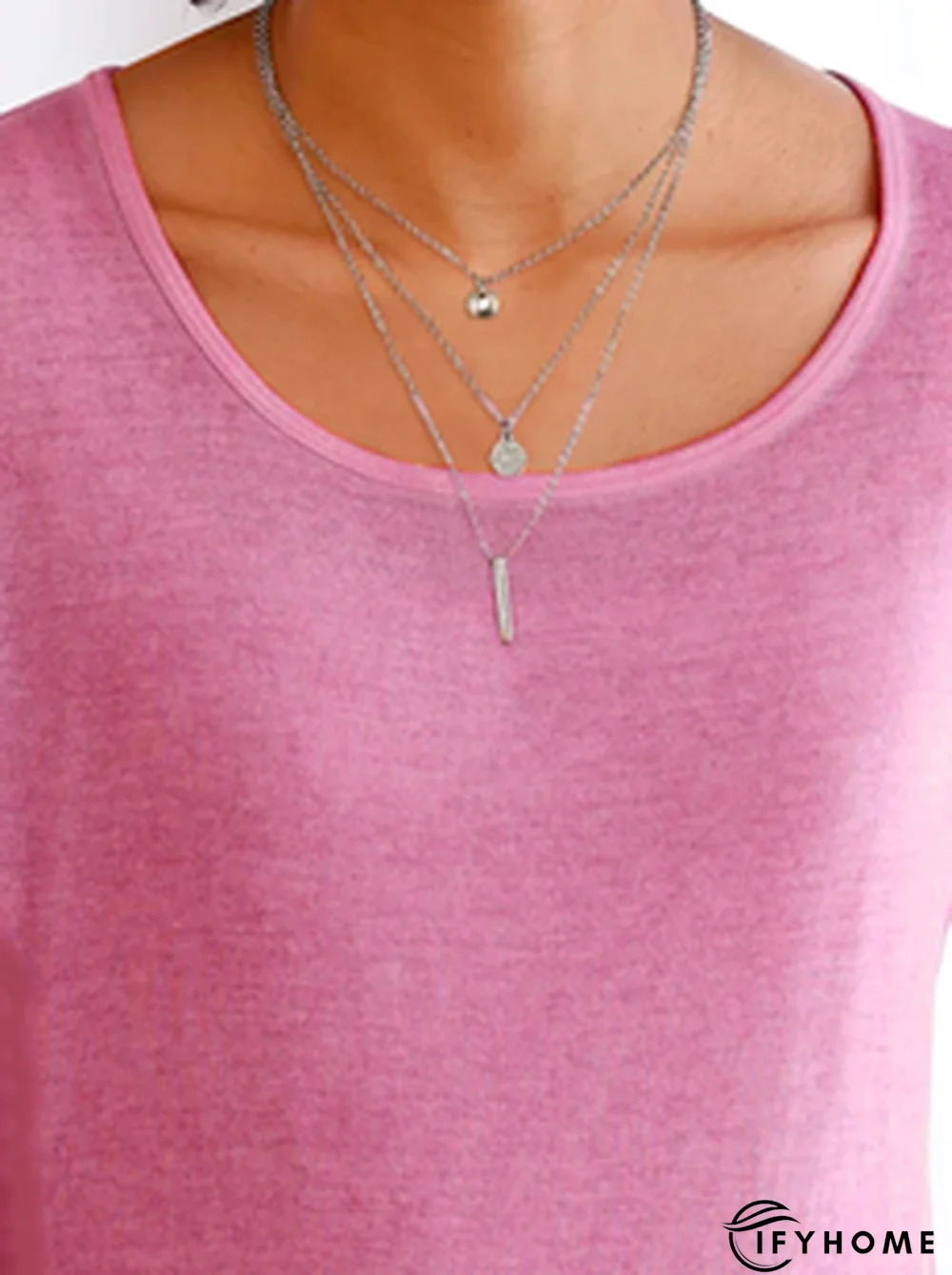 Crew Neck Casual Jersey Lace Edge T-Shirt | IFYHOME