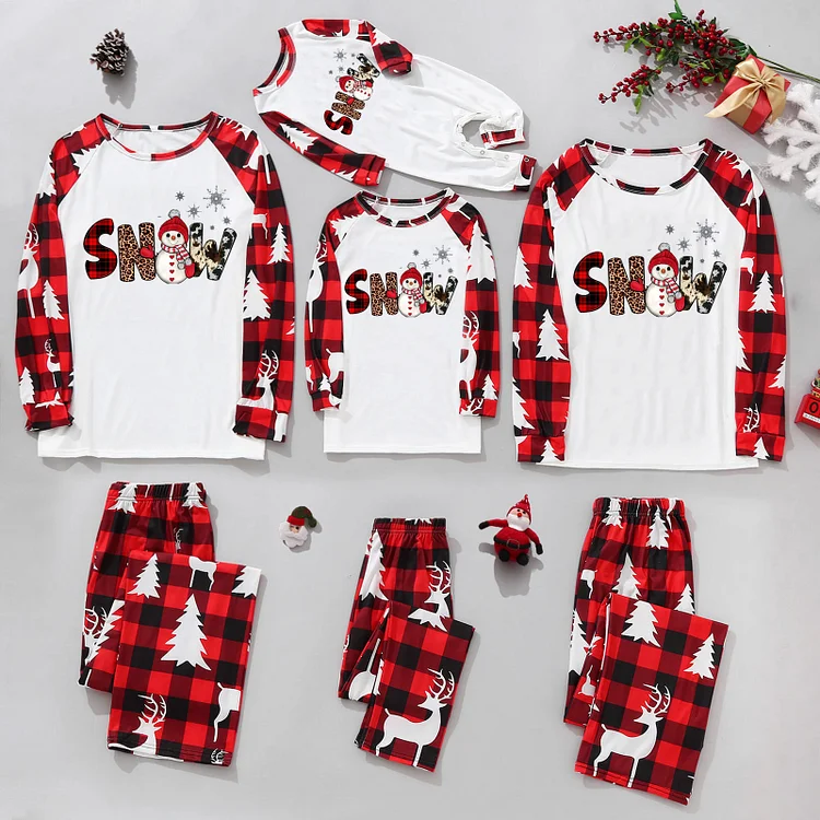 Cute Snowman Snow Letter Print Christmas Family Matching Pajamas Sets
