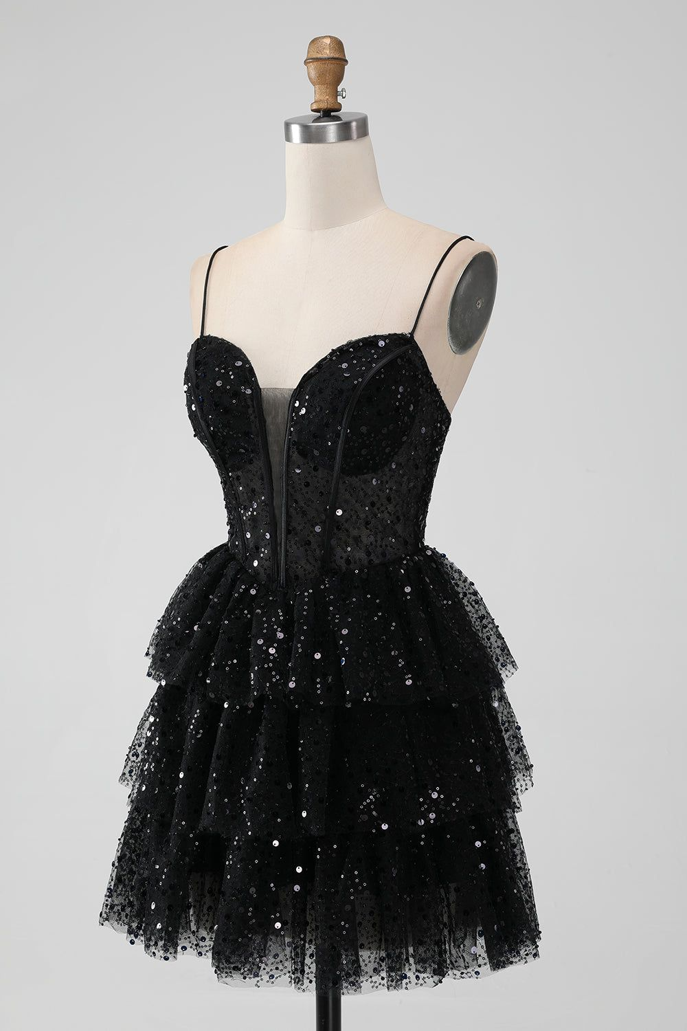 Lussooy Black Charming Sequins Cupcake Short Mini Homecoming Dress  