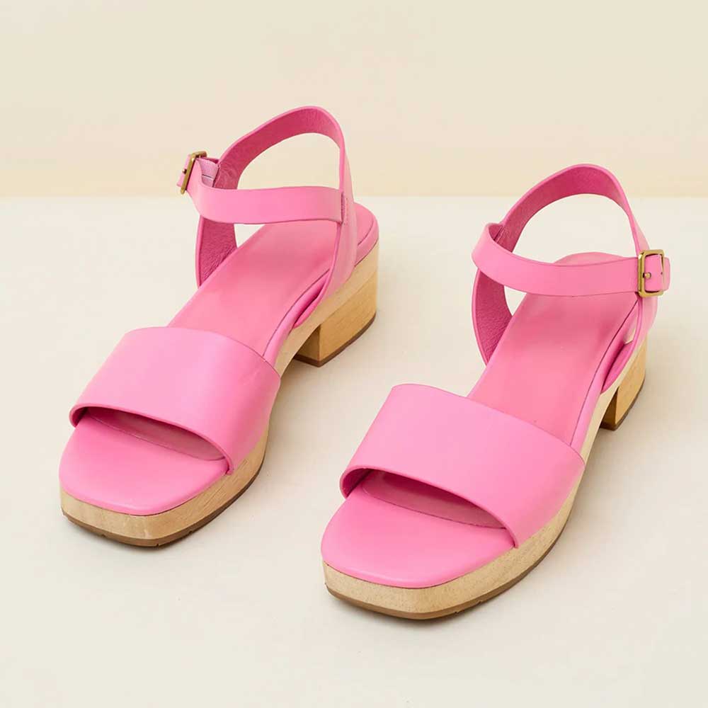Cute Pink Buckle Square Toe Ankle Strap Platform Women's Heel Sandals Nicepairs