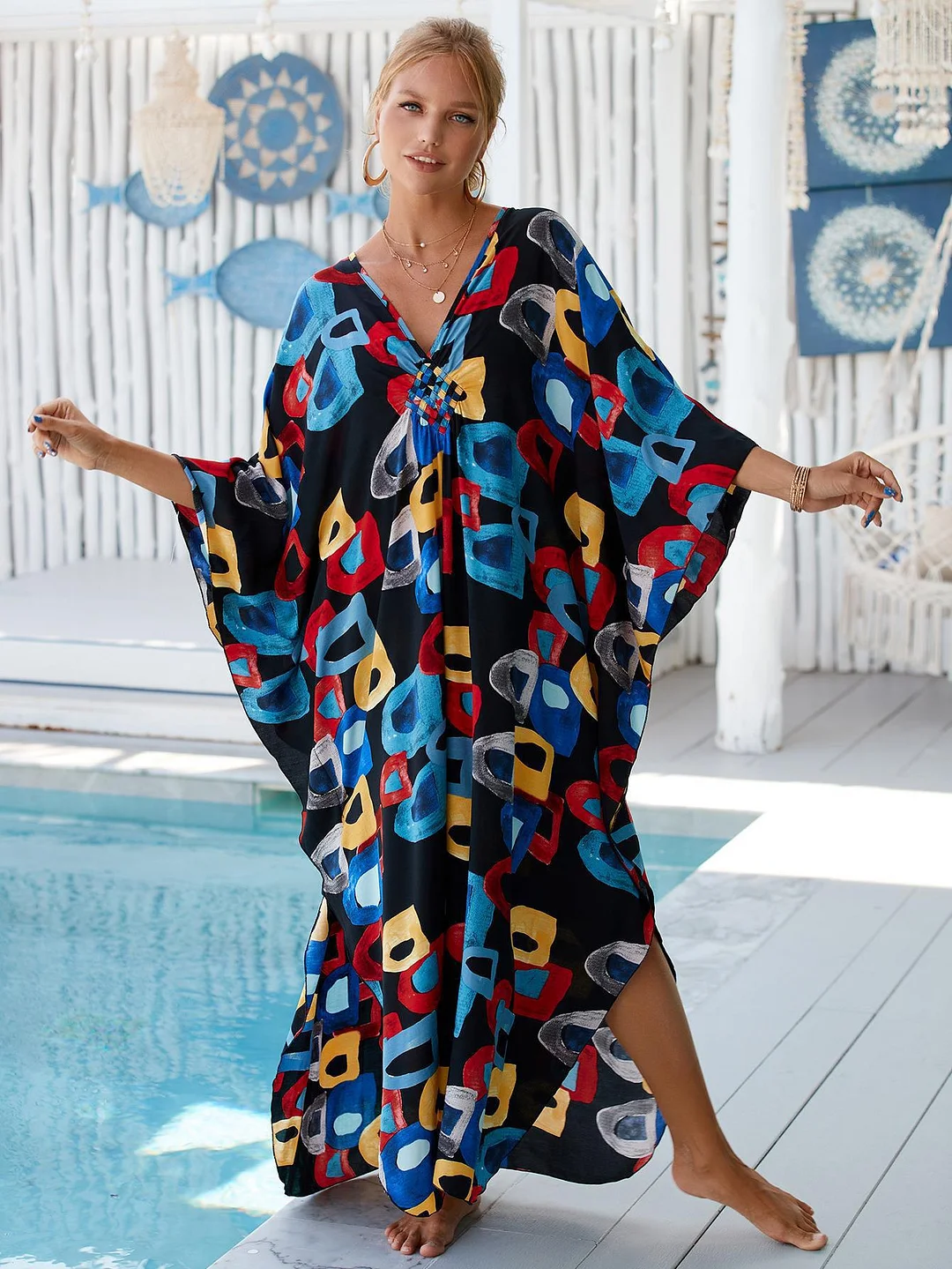 Uveng Uveng Robe Beach Coat Beach Vacation Sunscreen Long Dress Bikini Blouse Swimsuit Over A Woman