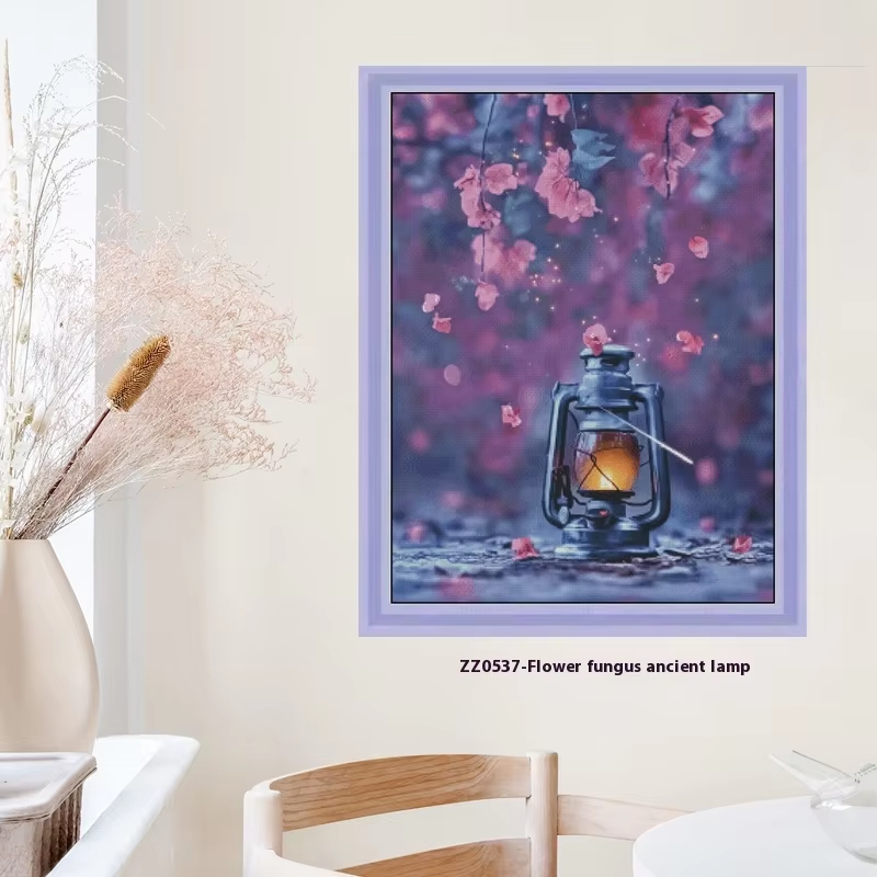 1set DIY Printed Cross Stitch Kit 【ZZ0537- Flower Falling Ancient Lamp】printed (stamped) cross-stitch Painting Fairy Cross Stitch