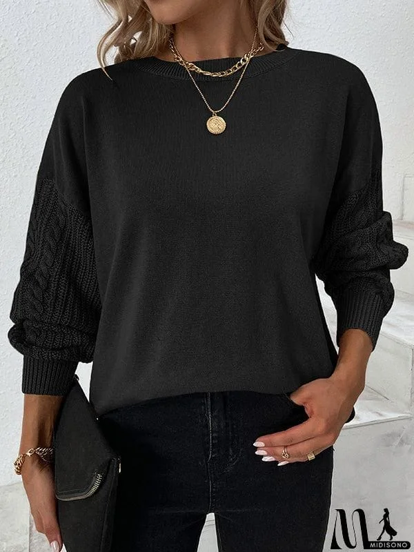 MidiSono - Knitted Twist Long Sleeves Solid Color Round-Neck Sweater Tops